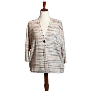J. Jill cardigan sweater neutral heathered 1 button 3/4 sleeve open v neck Sz M